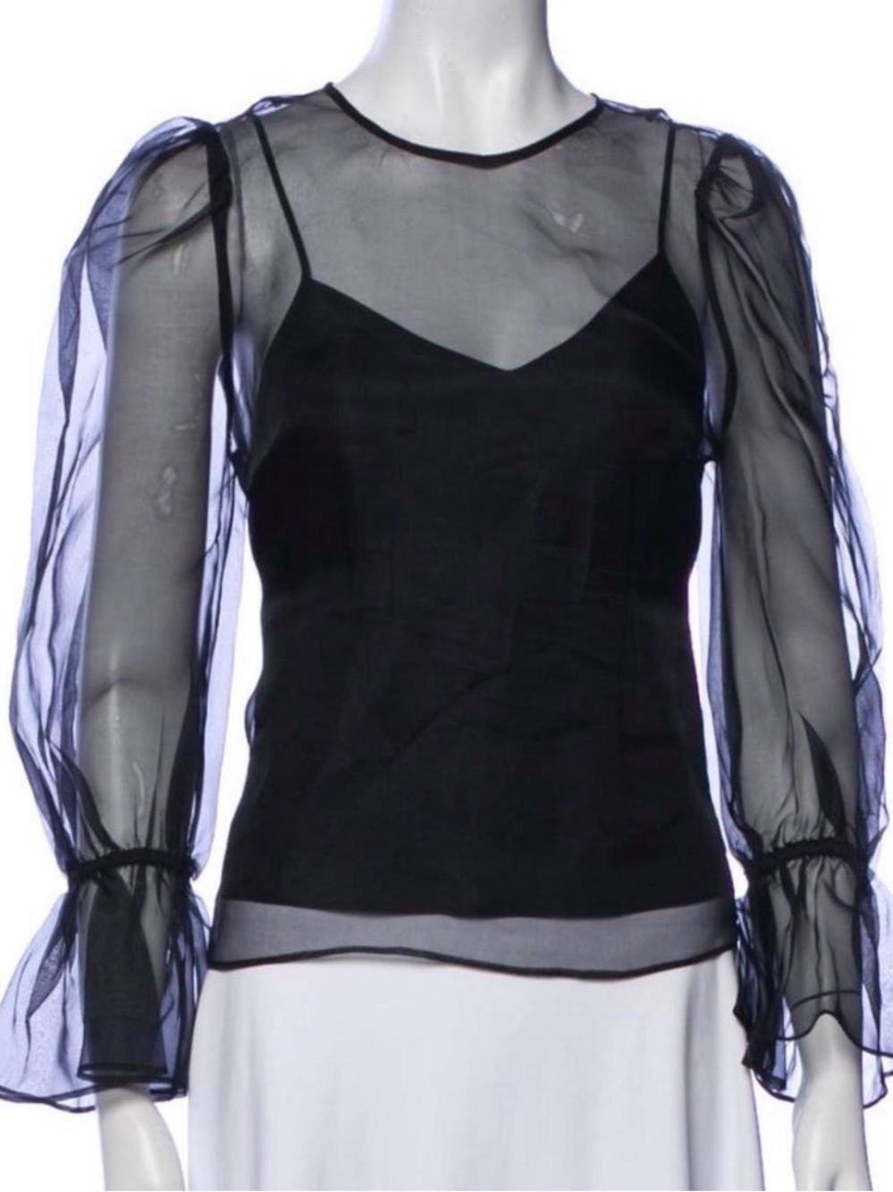 cinq a sept Black Sheer Puff-Sleeve Blouse
